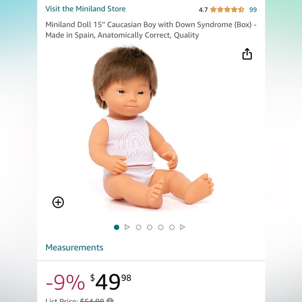 Miniland Doll 15'' Caucasian Boy with Down Syndrome - Anatomically Correct